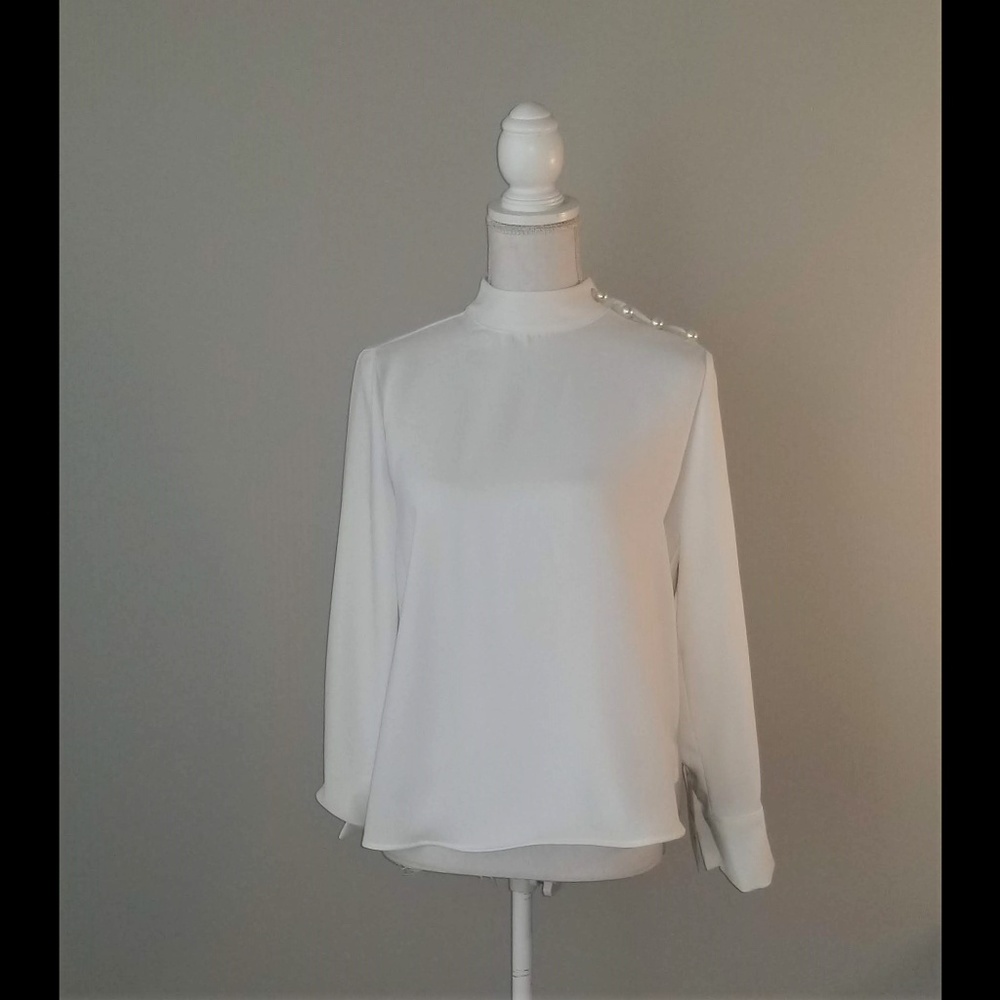 Zara Off White Button Shoulder Blouse